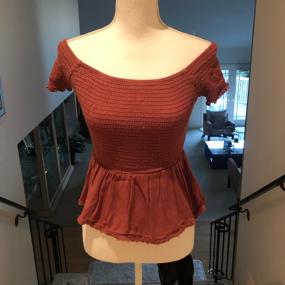 Smocked Off the Shoulder Peplum Top
